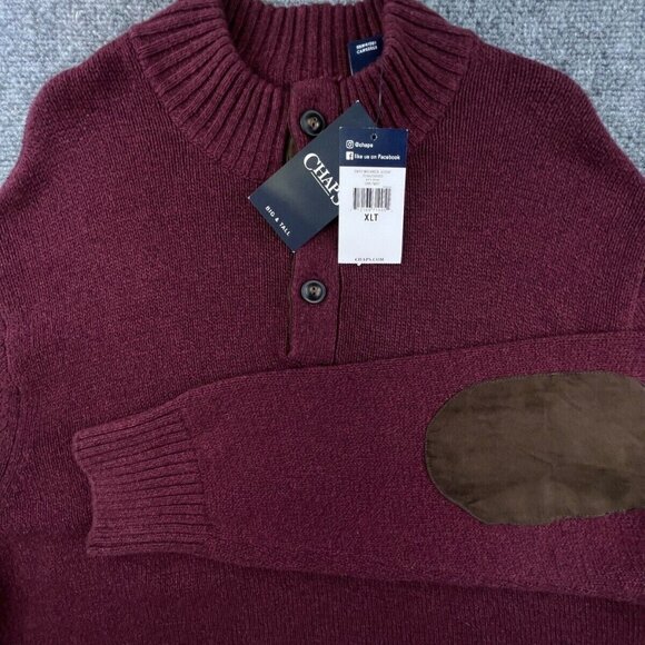 NWT CHAPS Men Sweater XLT Big & Tall Red Quarter Button Pullover Twist Mockneck - Picture 1 of 11